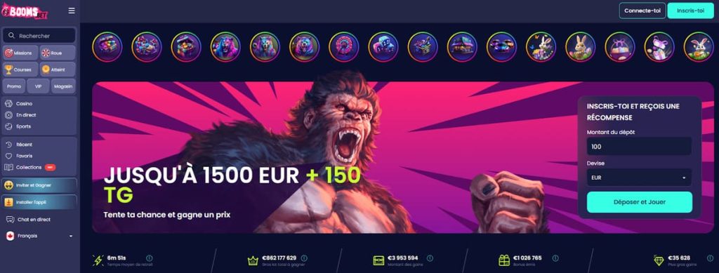 Booms Bet Casino page accueil